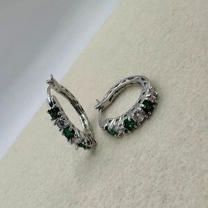 Elegant Silver and Green Gemstone Hoop Earrings